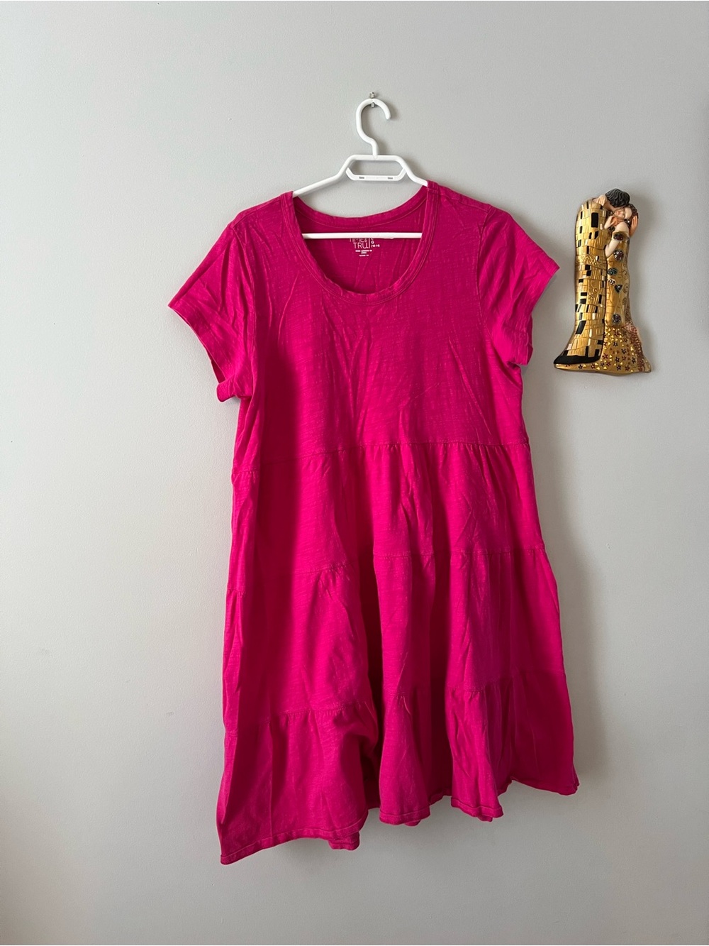 Time and Tru Fuchsia Crewneck Tiered Cotton Tee Dress size L